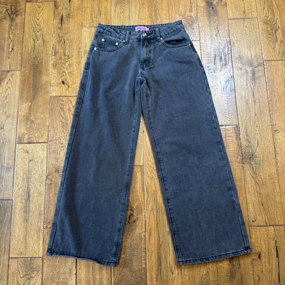 Edikted Raelynn Black Washed Wide Leg Low Rise Jeans Womens XS 100% Cotton